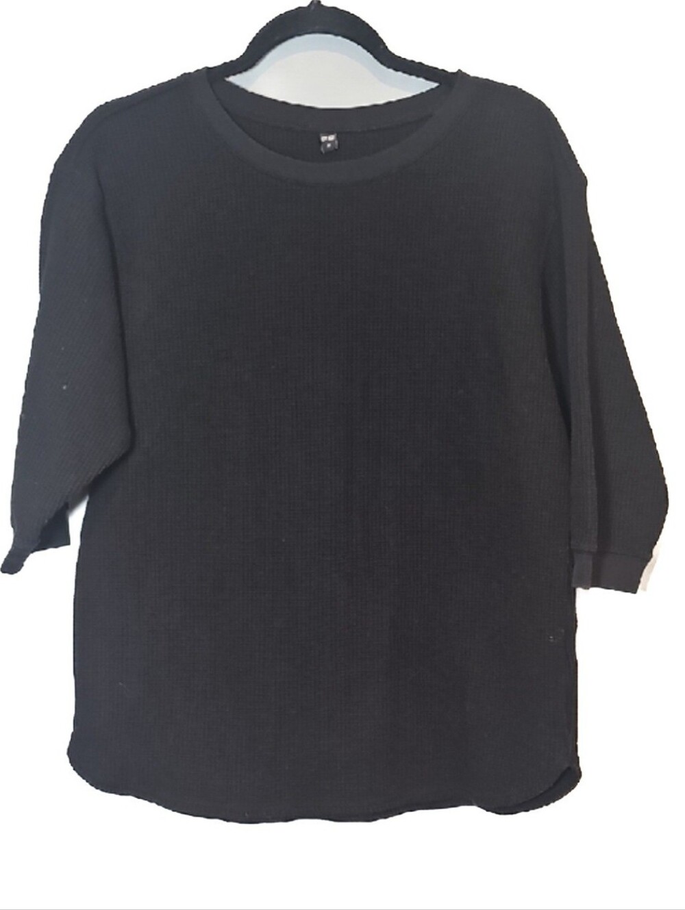 🍄 Uniqlo Black Waffle Knit Long Sleeve Top, Size M